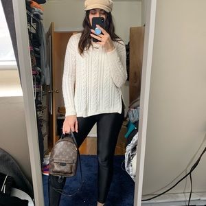 White relaxed fit cable knit side zip sweater